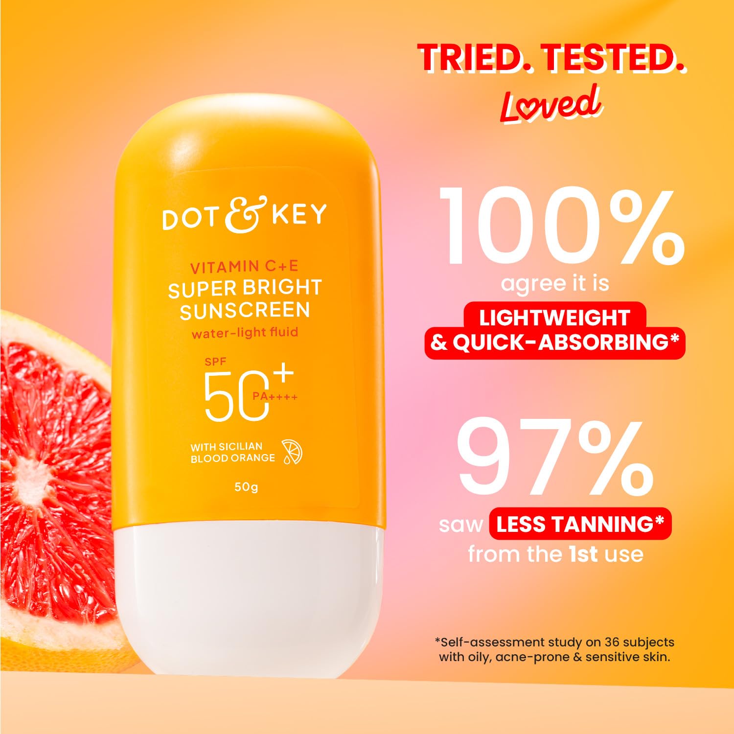 Dot & Key Vitamin C + E Face Sunscreen SPF 50 PA+++ For Glowing Skin, 100% No White Cast - 50 gm