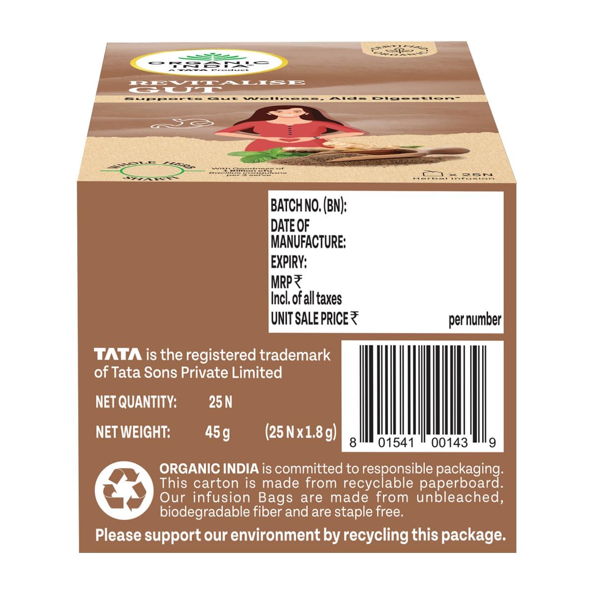 Organic India Revitalise Gut Tea Bags - 25 Teabags