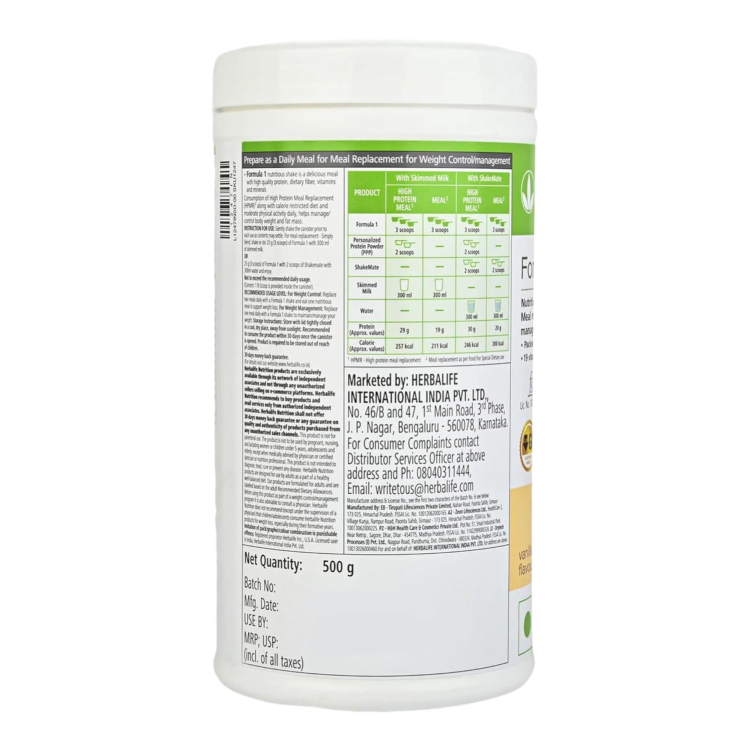 Herbalife Formula 1 - Nutritional Shake Mix - Vanilla Flavour - 500 gm