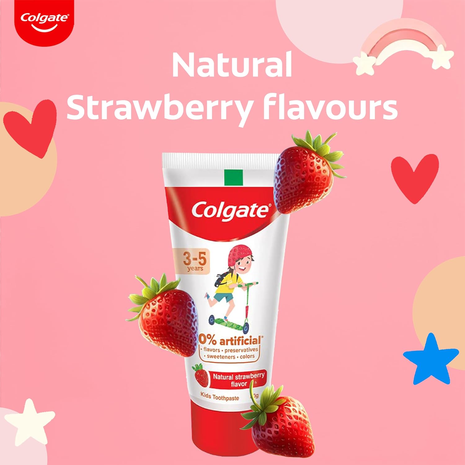 Colgate Toothpaste For Kids (3-5 Years), Natural Strawberry Flavor, Cavity Protection Tooth Paste - 80gm
