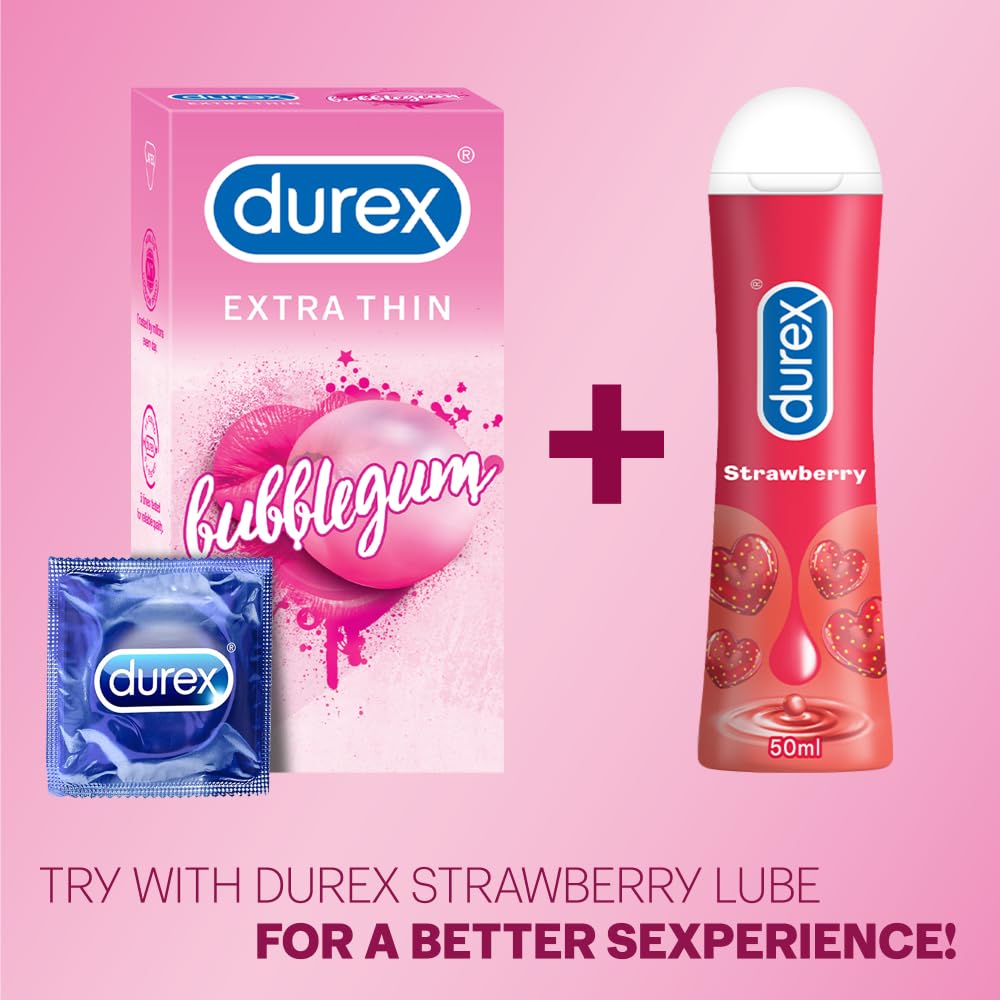 Durex Extra Thin Bubblegum Flavoured Condoms, 3 count