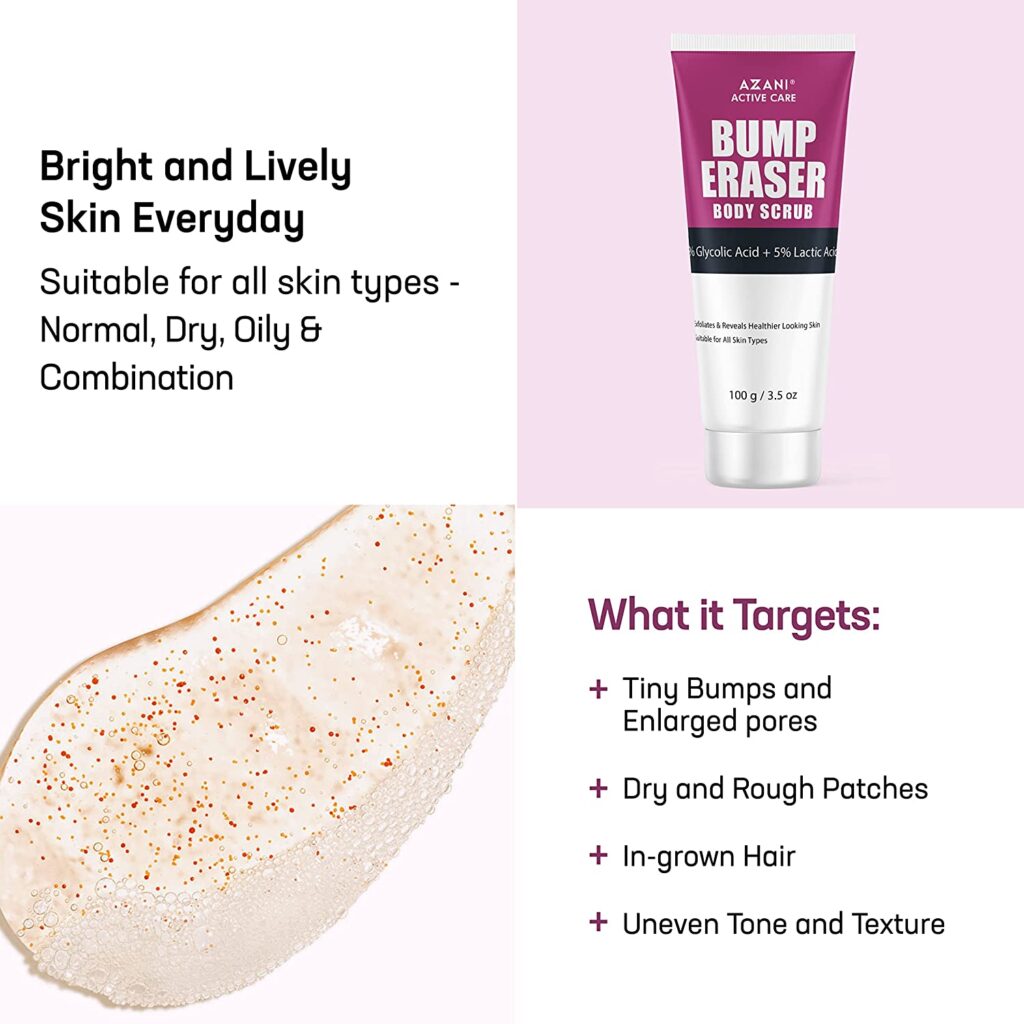 Azani Bump Eraser Body Scrub, 5% Glycolic Acid + 5% Lactic Acid – 100g | Exfoliator to Remove Body Acne