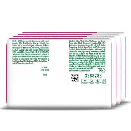 Dettol Skincare Moisturizing Beauty Bathing Soap Bar with Argan Oil (400gm) | Softer Skin, 100gm, Pack of 4