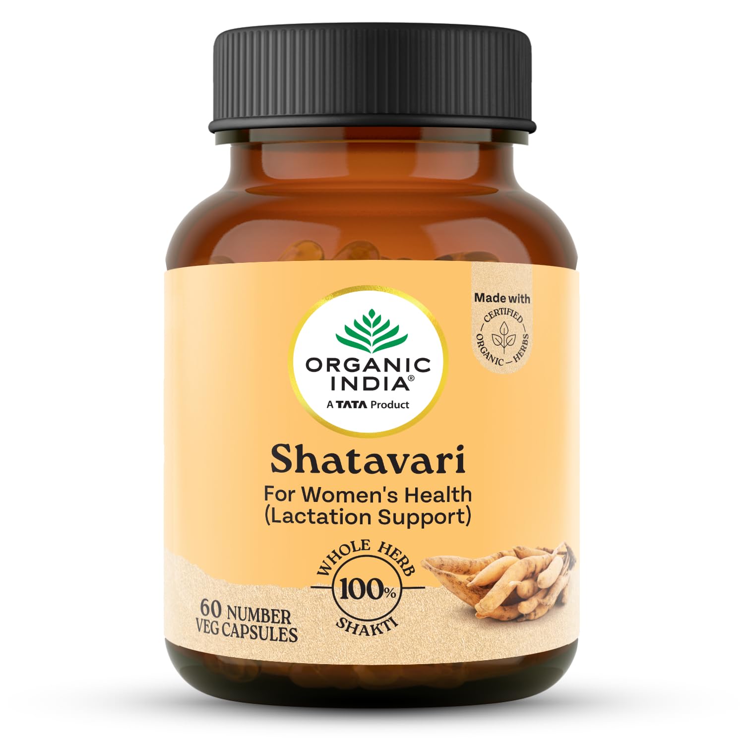 Organic India Shatavari - 60 Veg Capsules, With Plant Based Estrogens, Helps Boosts Health and Vitality For Women Of All Ages & Restore Hormonal Balance, GMP & NPOP Certified Organic