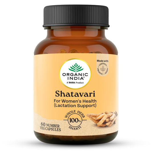 Organic India Shatavari - 60 Veg Capsules, With Plant Based Estrogens, Helps Boosts Health and Vitality For Women Of All Ages & Restore Hormonal Balance, GMP & NPOP Certified Organic