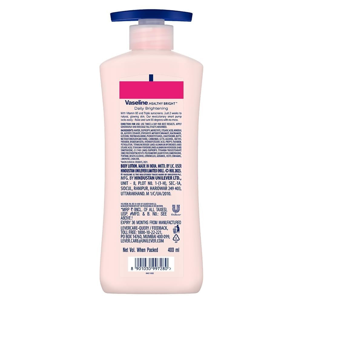 Vaseline Healthy Bright Daily Brightening Body Lotion with Niacinamide – 48H Moisturization (400 ml)