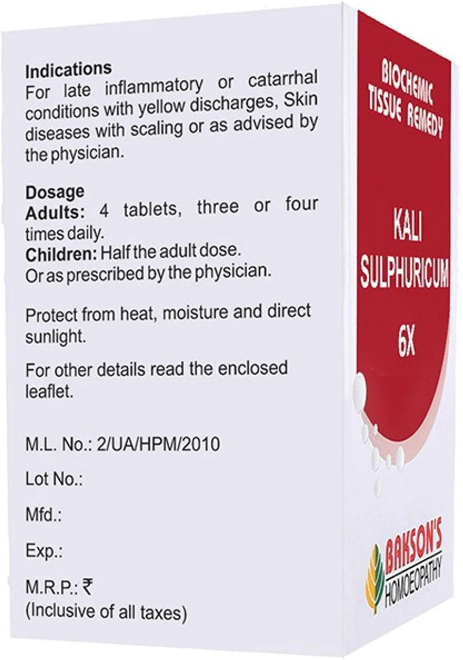 Bakson's Homeopathy Kali Sulphuricum Biochemic Tablets - 6X - 25 gm