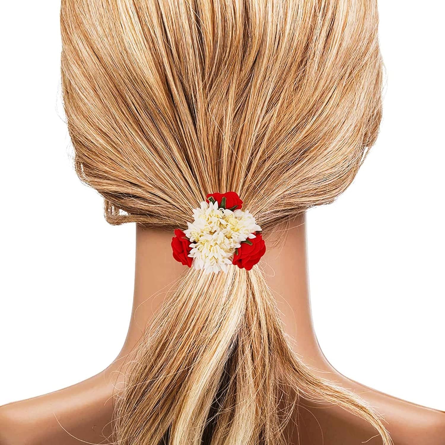 Red & White Rose Gajra For Women/Girls