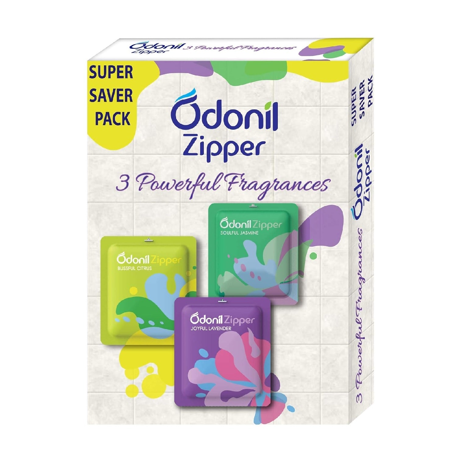 Odonil Bathroom Air Freshener Zipper Mix -30gm (10gm*3, Citrus, Jasmine,Lavender)
