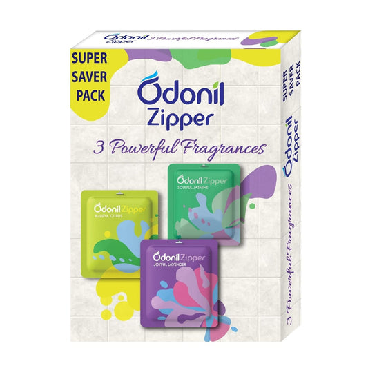 Odonil Bathroom Air Freshener Zipper Mix -30gm (10gm*3, Citrus, Jasmine,Lavender)