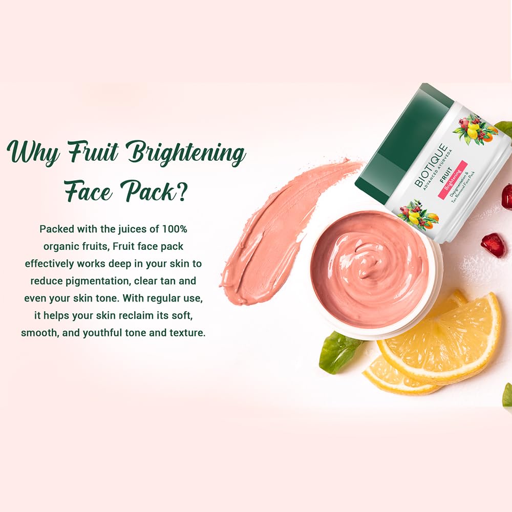 Biotique Fruit Brightening Depigmentation & Tan Removal Face Pack 100g Jar