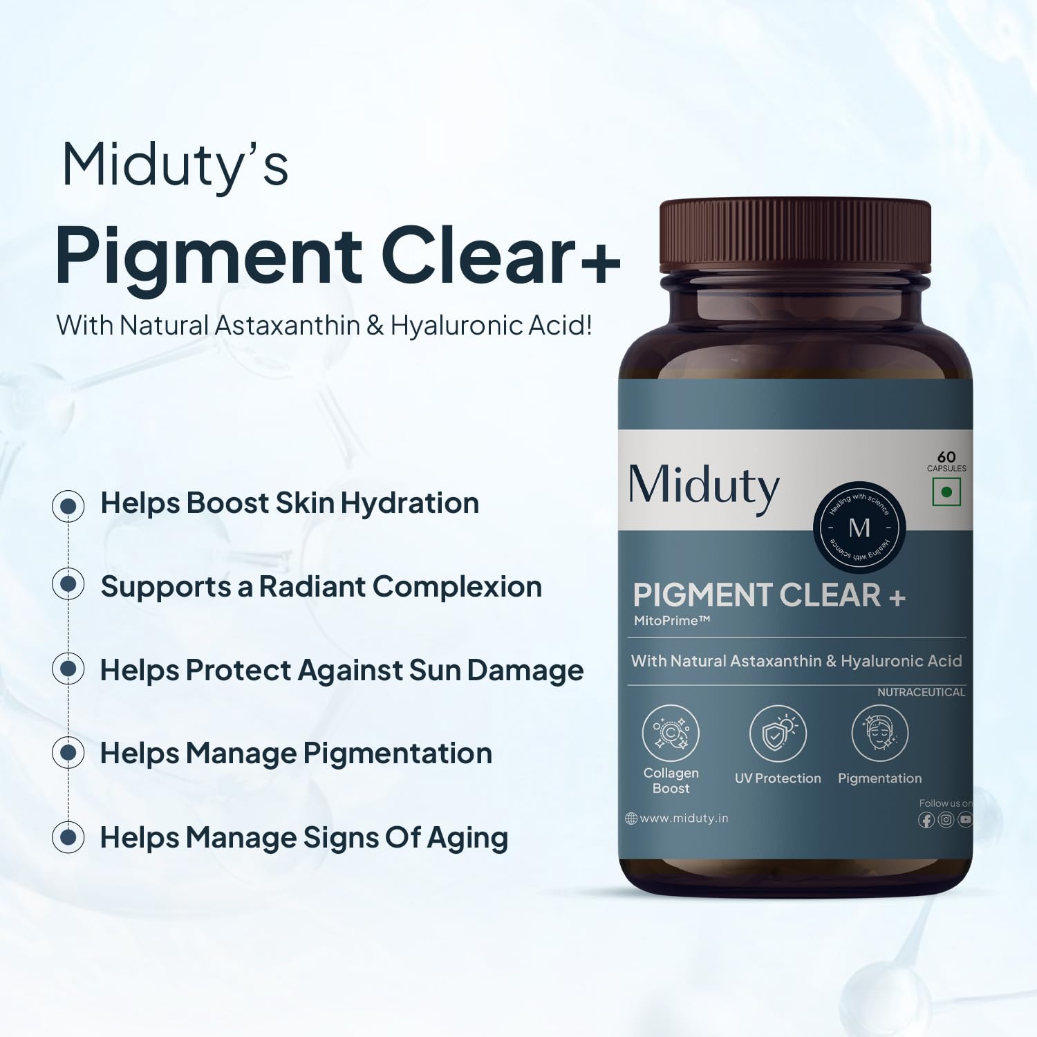 Miduty by Palak Notes Pigment Clear+ Oral Sunscreen Capsules - 60 caps x 1 - 30 days