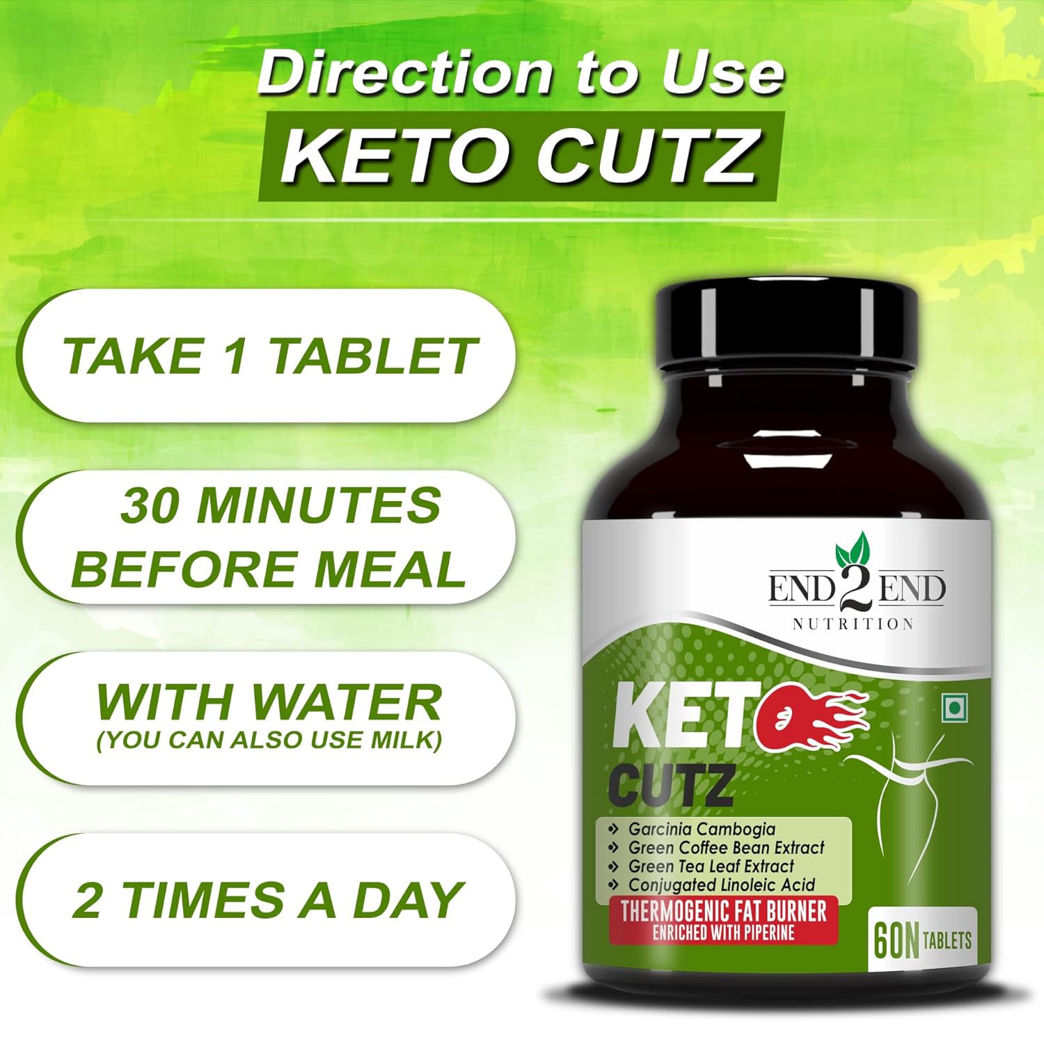 End2End Nutrition Keto Cutz Fat Burner For Weight Loss Tablets - 60 tabs