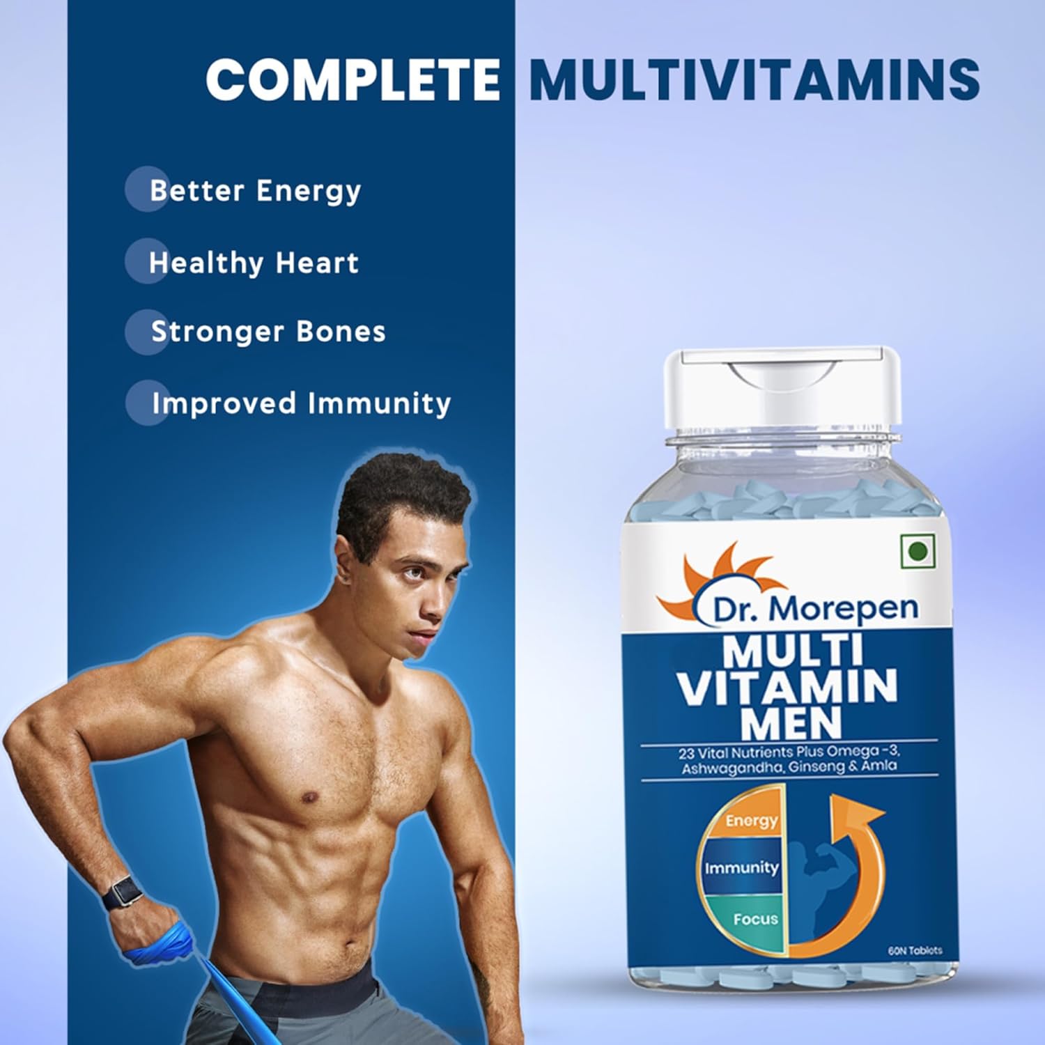 DR. MOREPEN Multivitamins For Men With Omega 3 & Herbs | Energy & Immunity Booster Supplement - 60 Veg Tablets (Multivitamin Men & Gokshura)