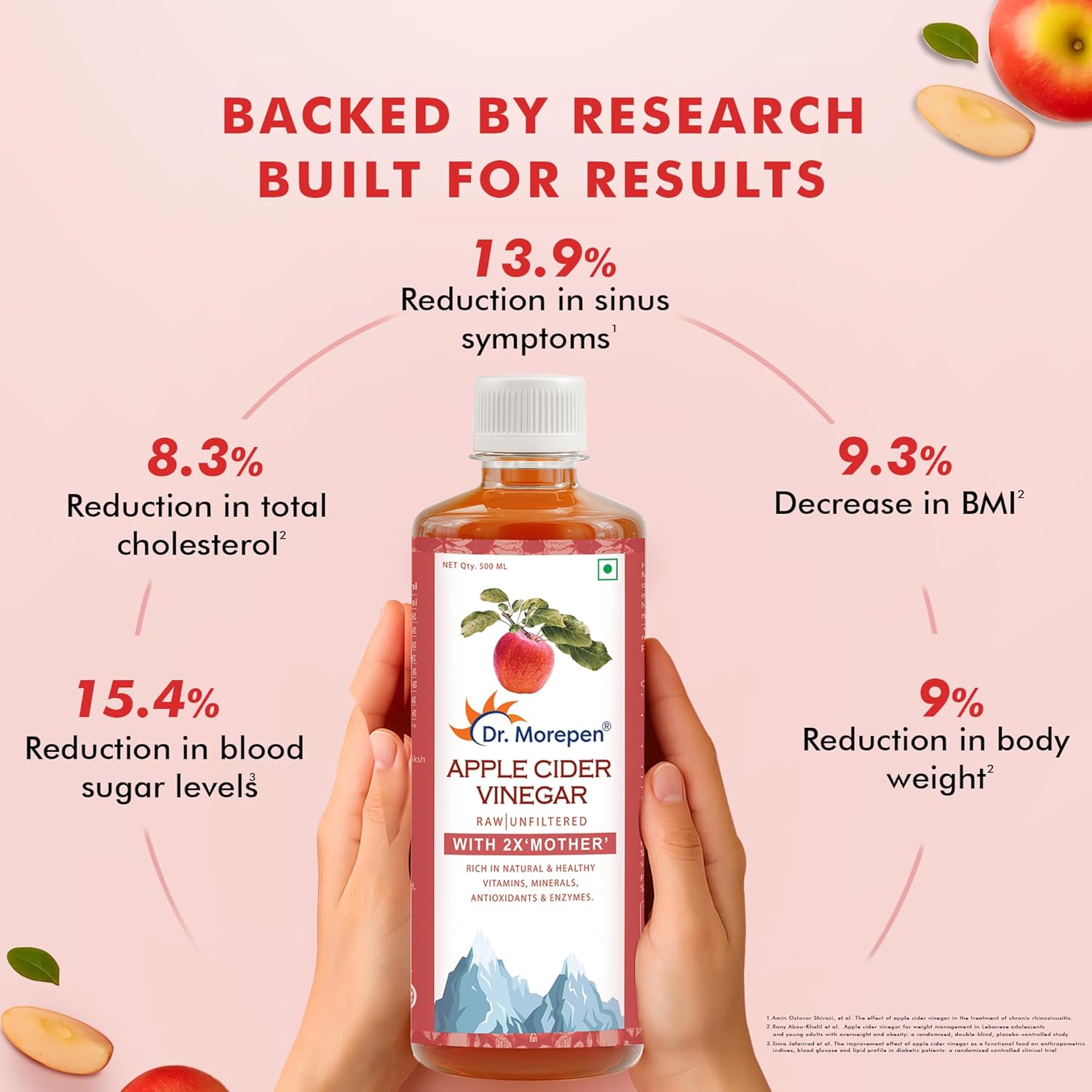 Dr. Morepen Apple Cider Vinegar With 2x Mother for Weight Management, Immunity, Skin & Hair - 500 ml