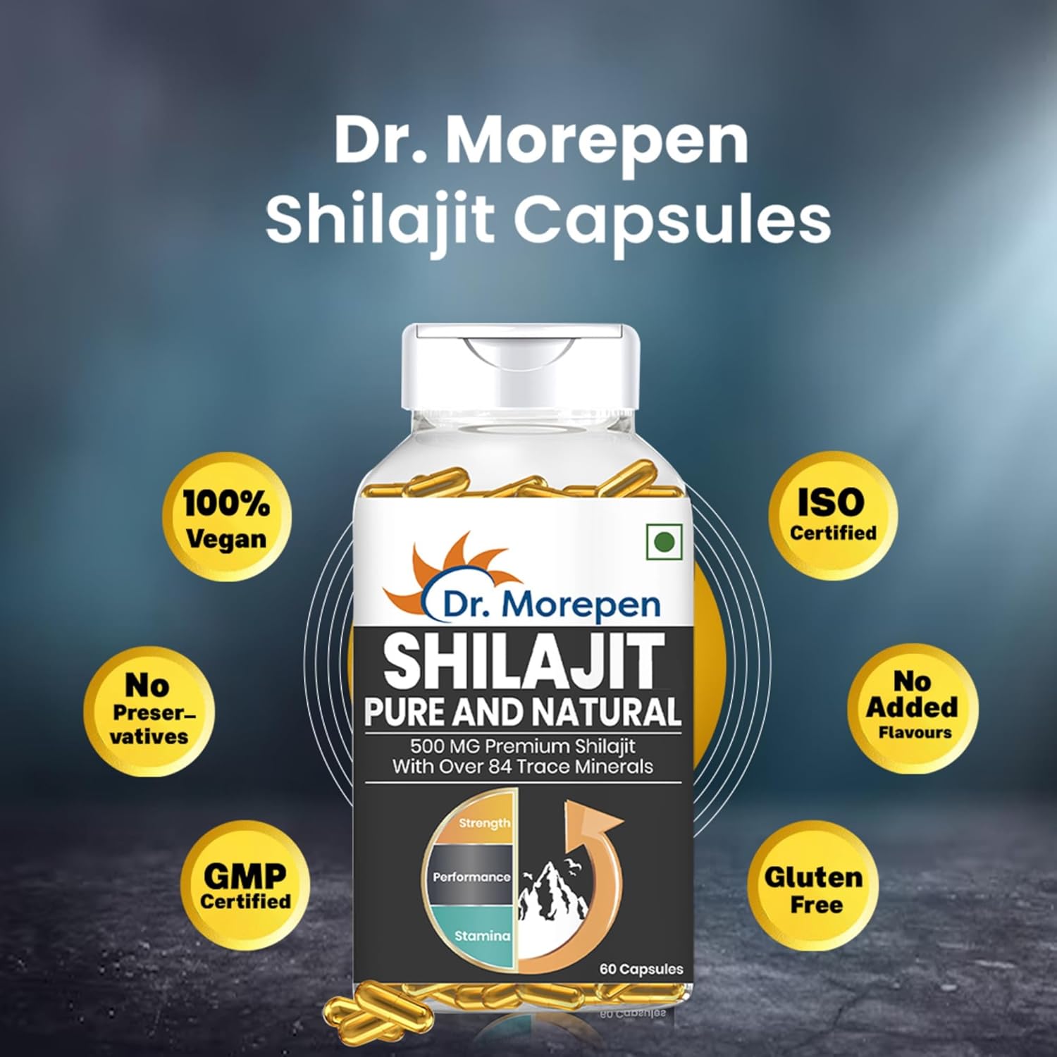 DR. MOREPEN Shilajit Capsules | Pure Himalayan Shila jit Extract Vegan 84 Minerals 60 Capsule Pack of 1