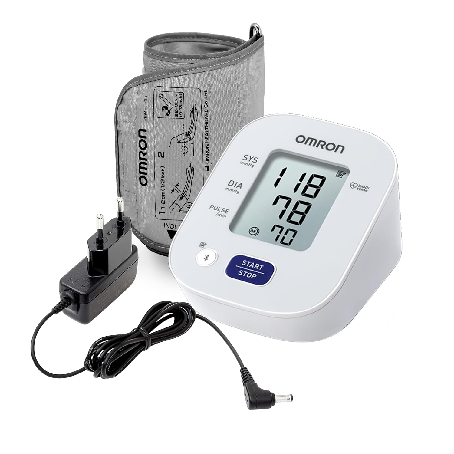 Omron HEM 7143T1A Arm Digital Bluetooth Blood Pressure Monitor with Cuff Wrapping Guide & Intellisense Technology For Most Accurate Measurement (Adapter Included)
