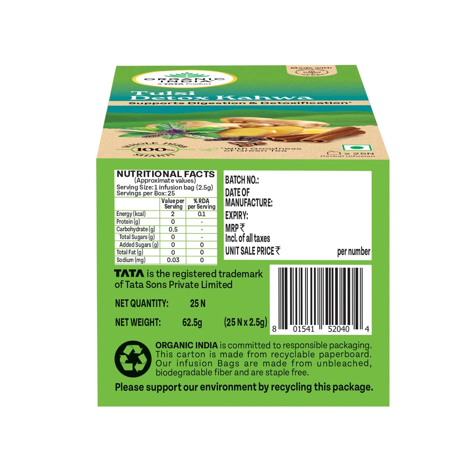 A TATA Product - Organic India Tulsi Detox Kahwa - 25 Tea Bags