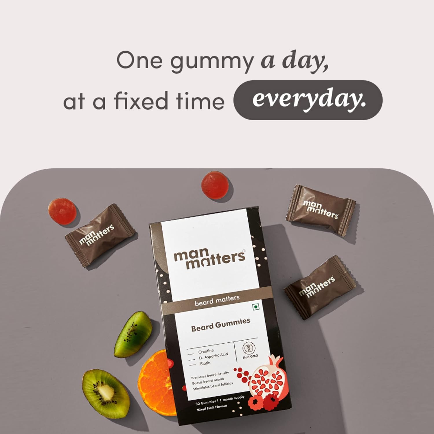 Man Matters Beard Growth Gummies, Promotes Beard Density - 30 gummies
