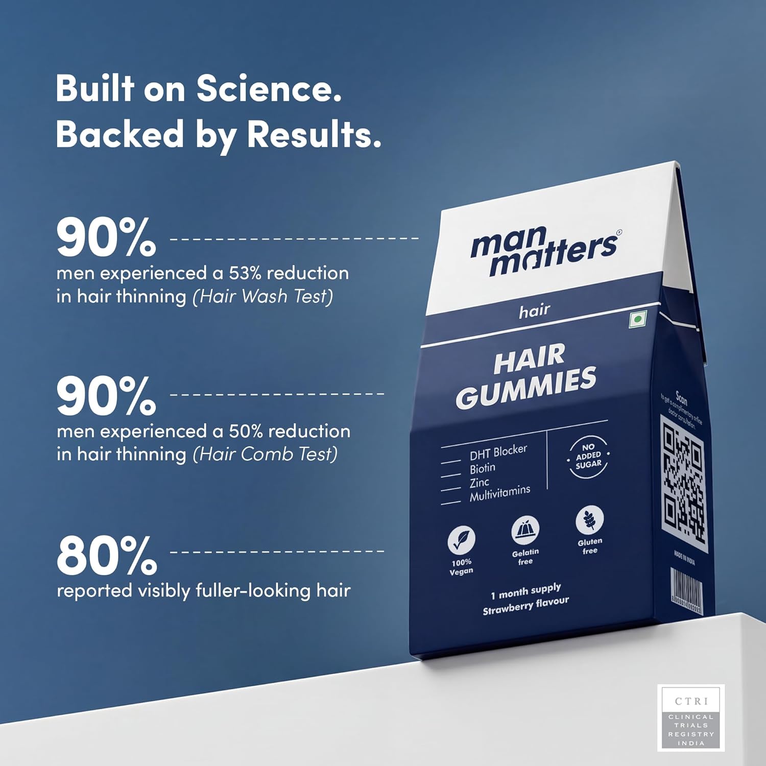 Man Matters Biotin Nourish Hair Gummies With Multivitamins (Sugar Free) - Strawberry Flavor With Zinc & Multivitamins - 30 Gummies