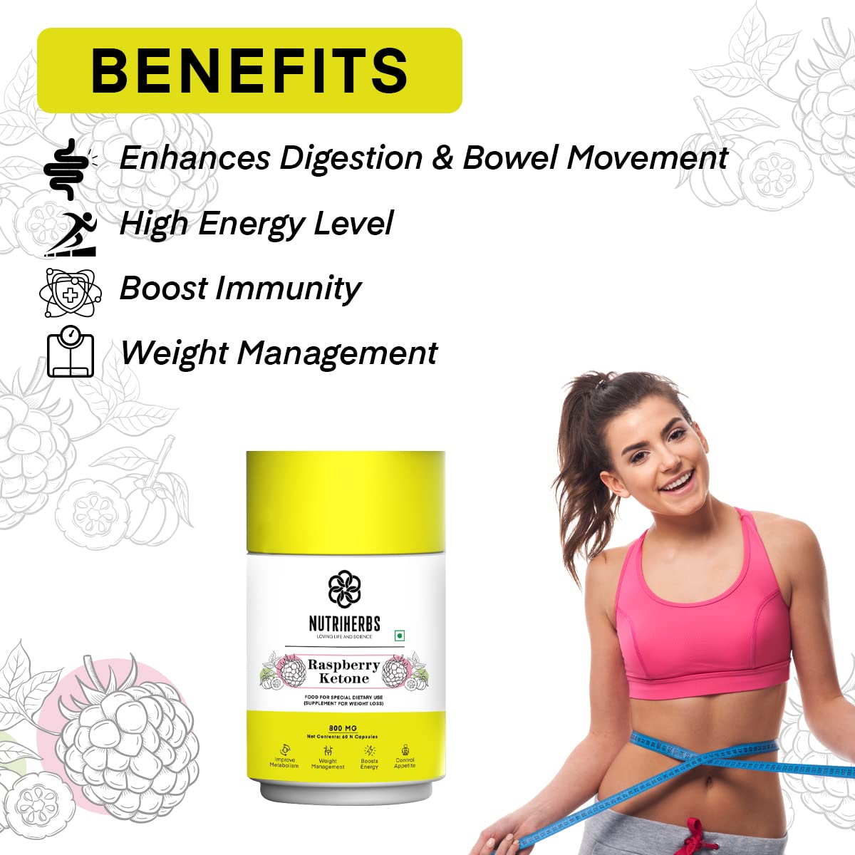 Nutriherbs Raspberry Ketone Veggie Capsules - 60 Caps