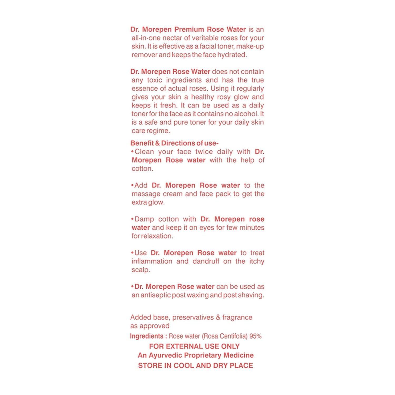 Dr. Morepen Pure & Natural Rose Water Spray for Face, Alcohol Free Toner - 100ml Pack of 4