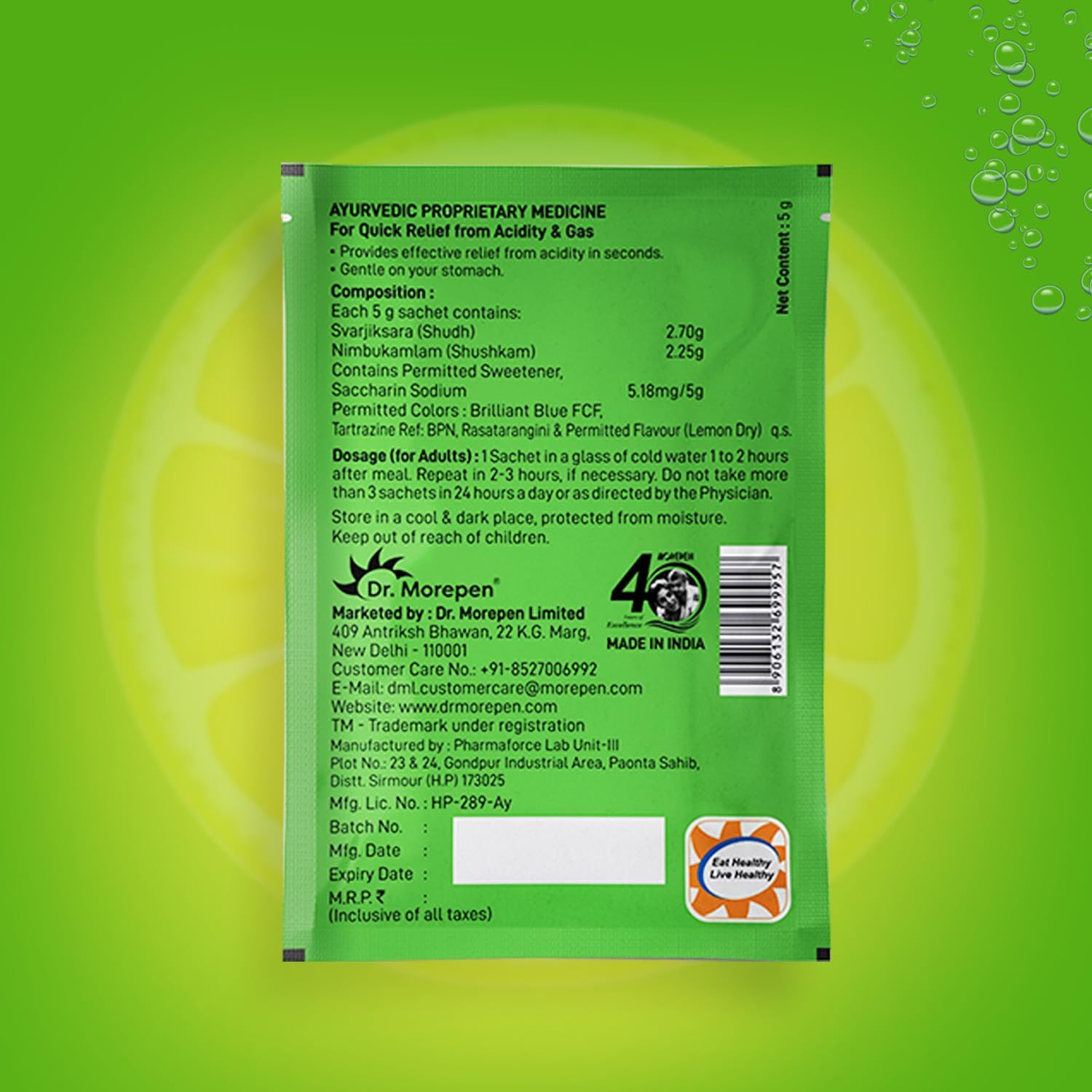 DR. MOREPEN Acidity-X Fizz - Instant Relief From Acidity, Indigestion & Gas | Comes in Refreshing & Tangy Lemon Flavour | Pack of 50 Sachets