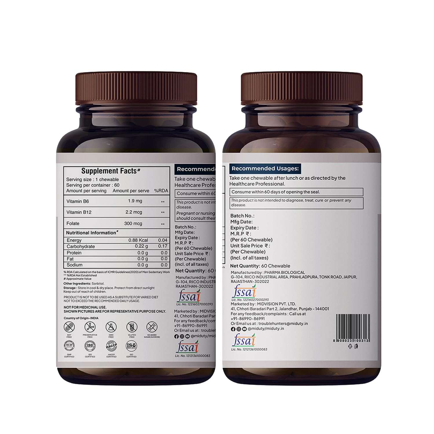 Miduty by Palak Notes Methyl B-12 & Folate Chewable Tablets - 100 tabs