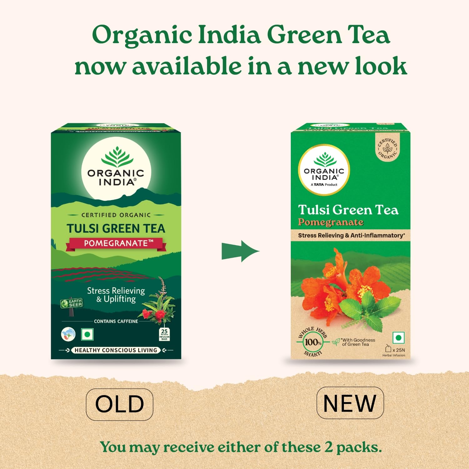 A TATA Product - Organic India Tulsi Green Tea Pomegranate - 25 Tea Bags