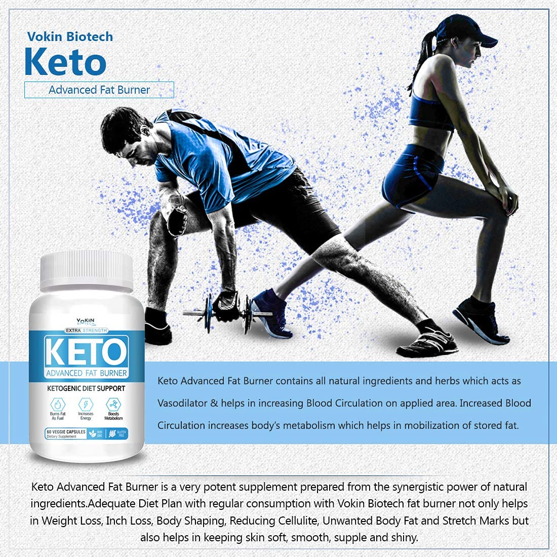 Vokin Biotech Keto Capsules Advance Weight Loss Fat Burner Supplement with Extract 60 Capsules