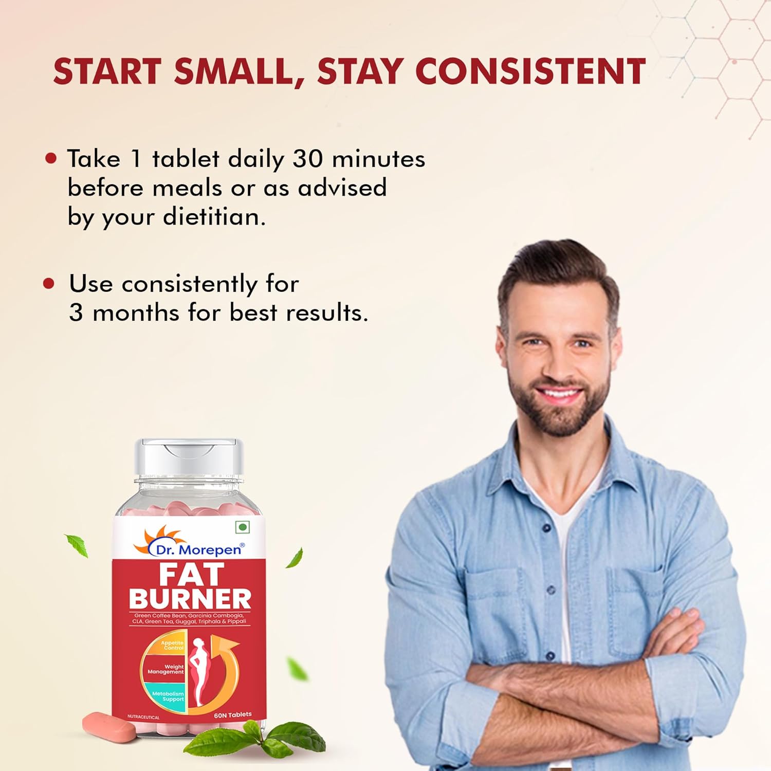 DR. MOREPEN Fat Burner Tablet 100% Natural and Safe | 60 Tablet Weight Loss Supplement With Garcinia Cambogia, Green Coffee Beans,Green Tea Extract & L-Carnitine | Metabolism Booster For Men & Women