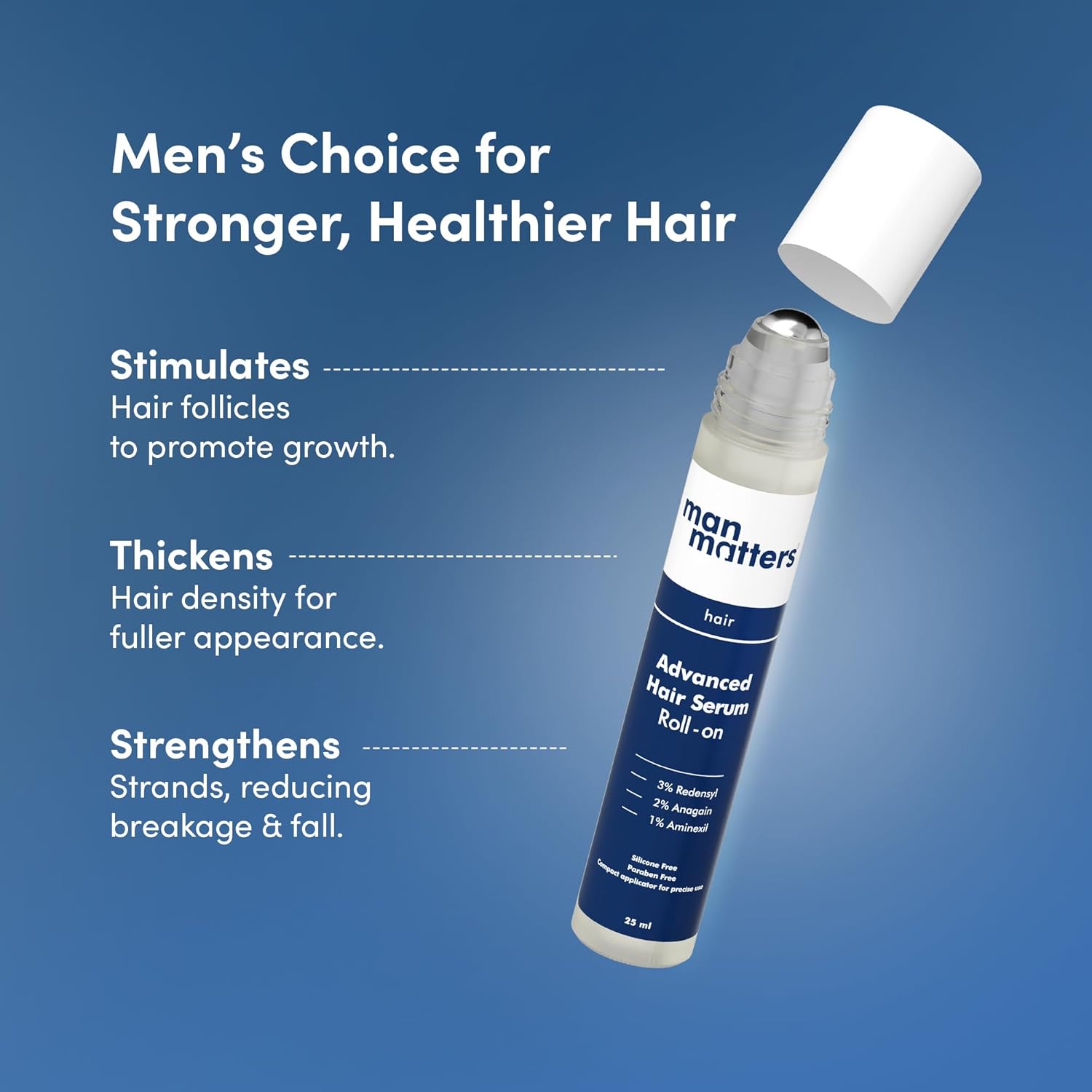Man Matters Advanced Hair Growth Rosemary Serum Roll on, 3% Redensyl,2% Anagain,1% Aminexil & Rosemary Leaf Extract - 25 ml