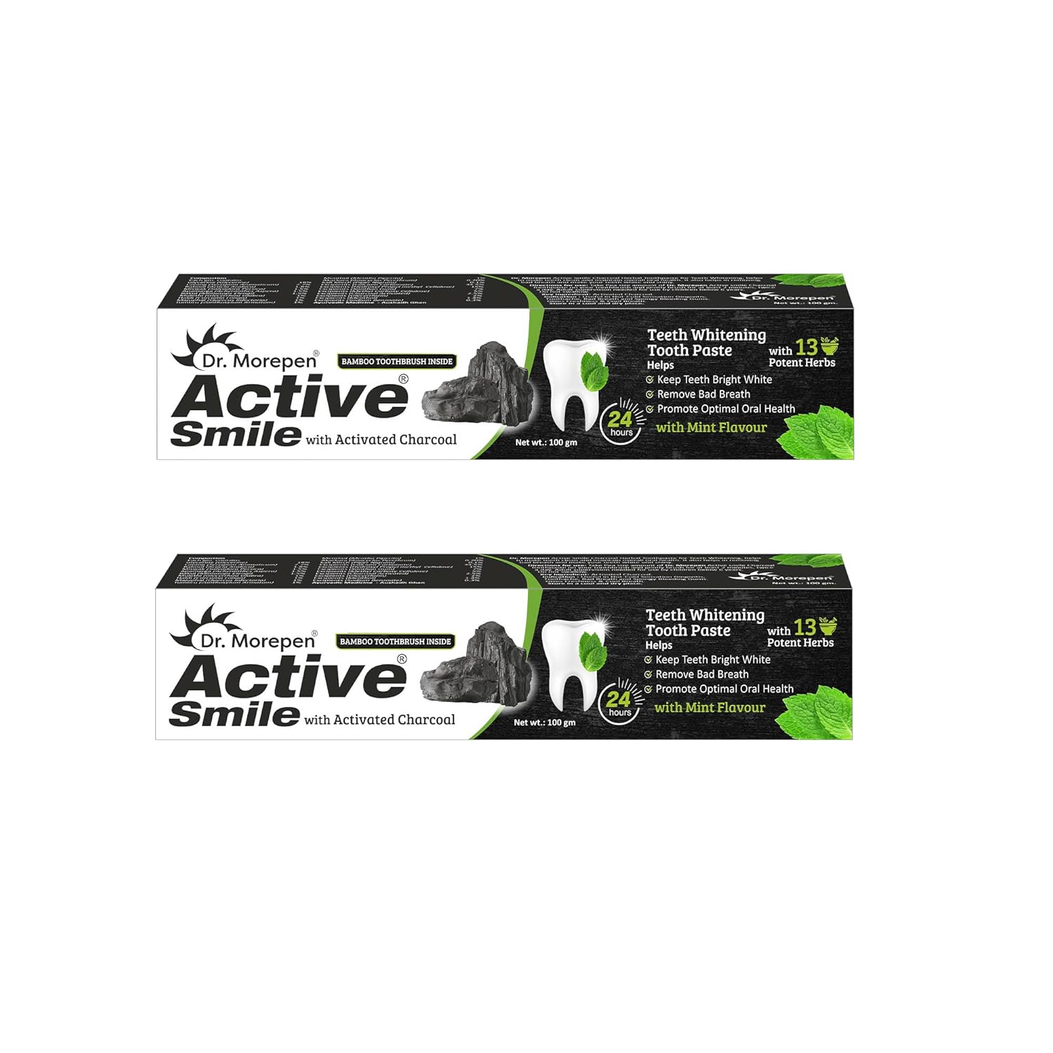 DR. MOREPEN Active Smile Charcoal Toothpaste other Potent Herbs | Pack of 2-100 gms each