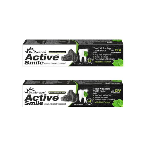 DR. MOREPEN Active Smile Charcoal Toothpaste other Potent Herbs | Pack of 2-100 gms each