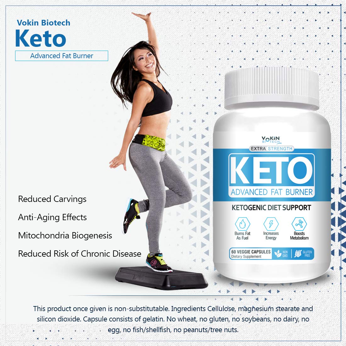 Vokin Biotech Keto Capsules Advance Weight Loss Fat Burner Supplement with Extract 60 Capsules
