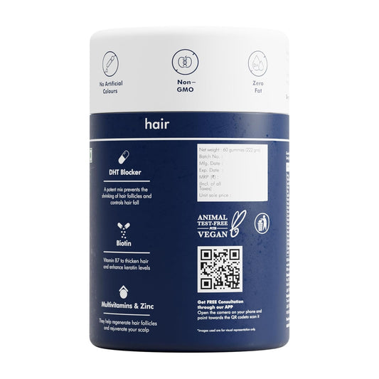 Man Matters Biotin Nourish Hair Gummies - Strawberry Flavor With Zinc & Multivitamins - 60 Gummies