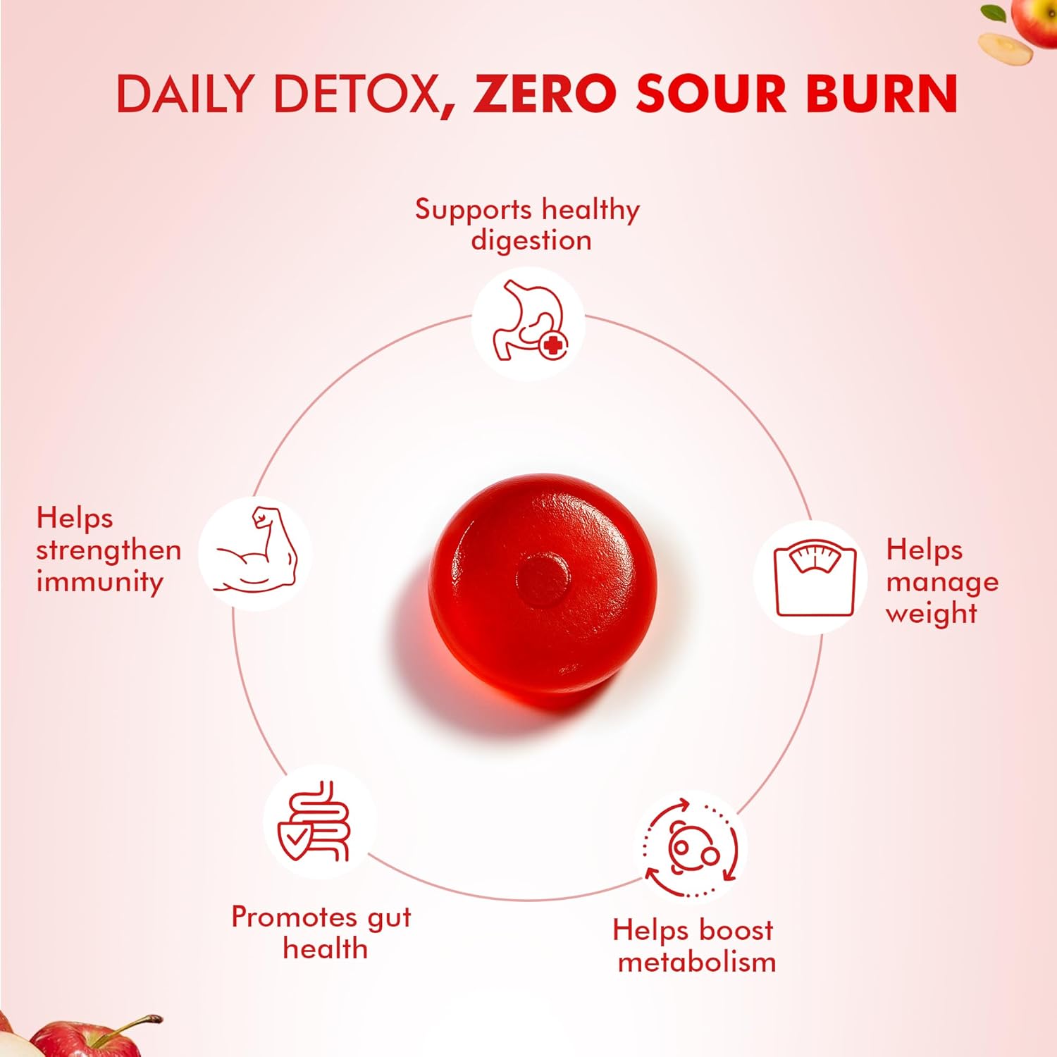 Dr. Morepen Apple Cider Vinegar Gummies with Pomegranate, Beetroot & Vitamin B12, Sugar-Free Daily Detox Supplement – Apple Flavour, 30 Gummies