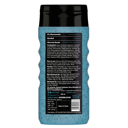 Man Matters Charcoal Body Wash With Menthol, 5% Niacinamide, Instant Cooling - 250 ml