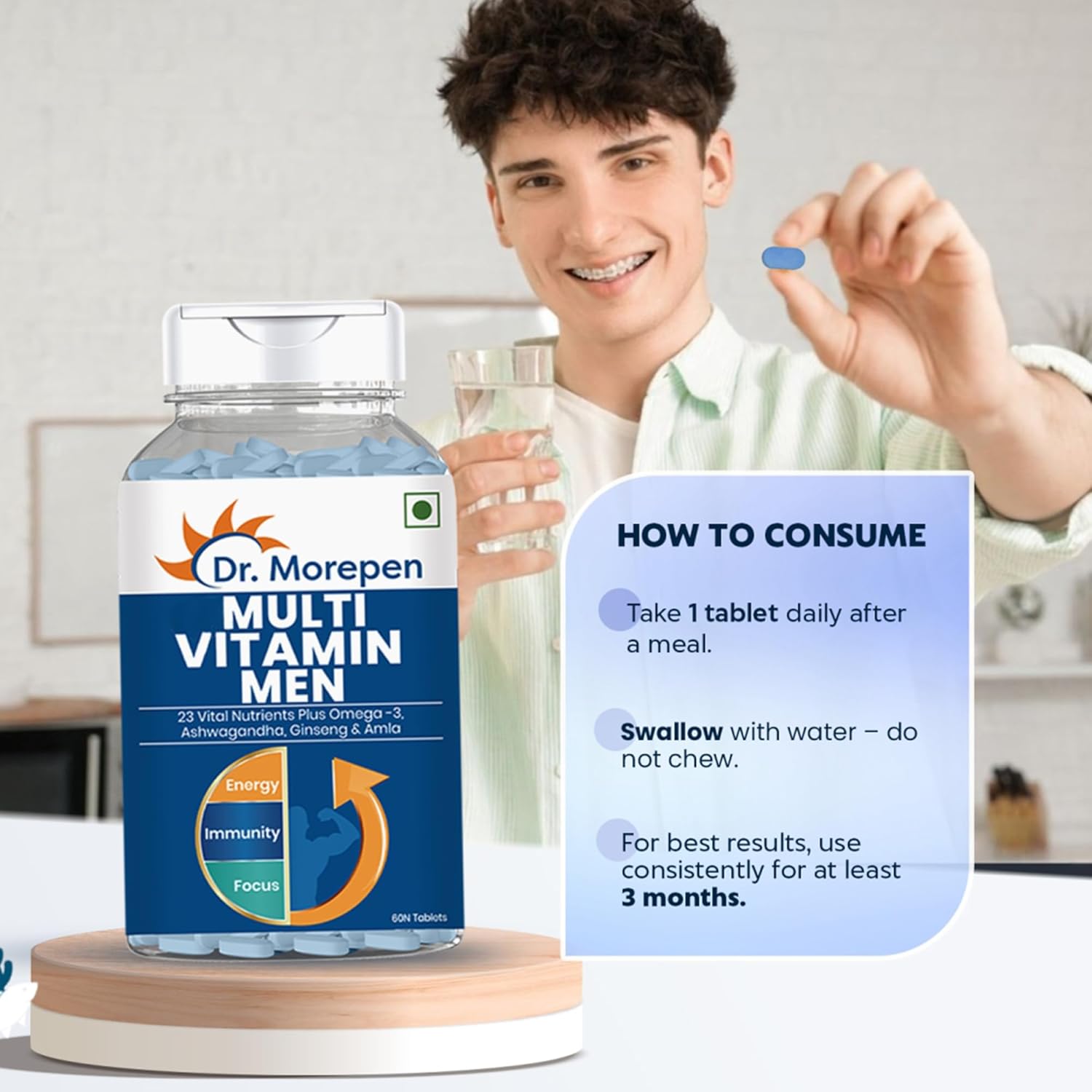 DR. MOREPEN Multivitamins For Men With Omega 3 & Herbs | Energy & Immunity Booster Supplement - 60 Veg Tablets (Multivitamin Men & Gokshura)