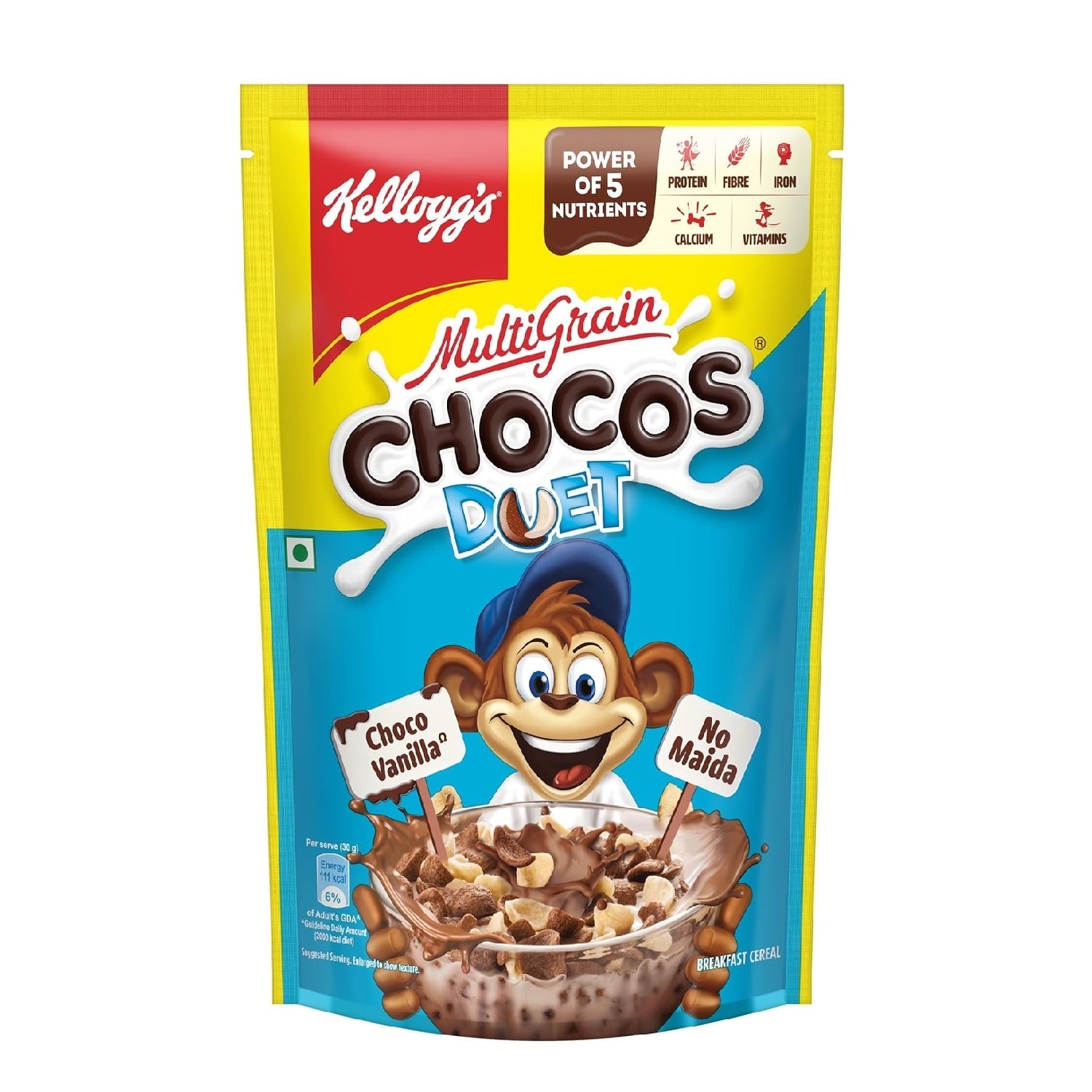 Kellogg's Multigrain Chocos Duet, Breakfast Cereal for Kids, Source of Calcium, High in Protein, with 10 Essential Vitamins & Minerals - 375 gm