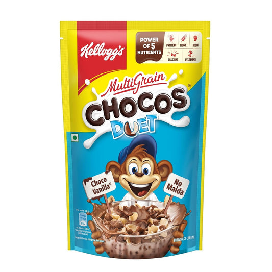 Kellogg's Multigrain Chocos Duet, Breakfast Cereal for Kids, Source of Calcium, High in Protein, with 10 Essential Vitamins & Minerals - 375 gm