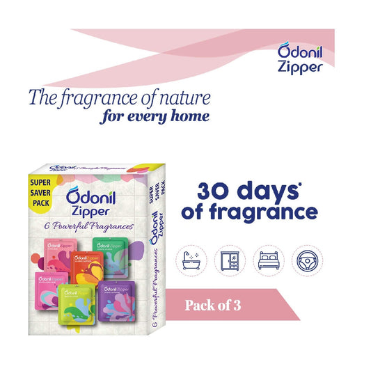 Odonil Bathroom Air Freshener Zipper Mix -30gm (10gm*3, Citrus, Jasmine,Lavender)