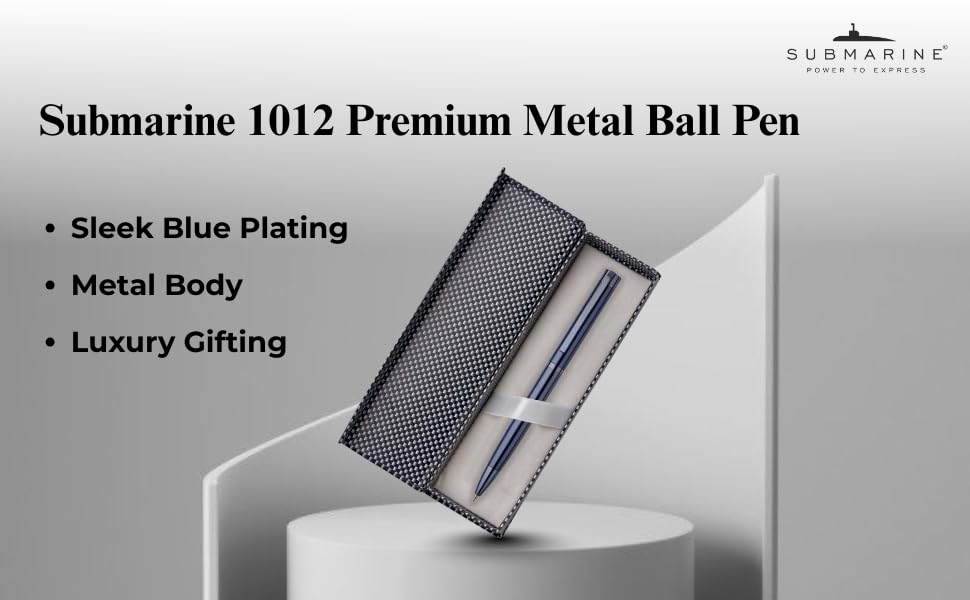 Submarine 1012 Blue Plate Premium Ball Pen, Metal Body With Blue Ink Jotter Refill,