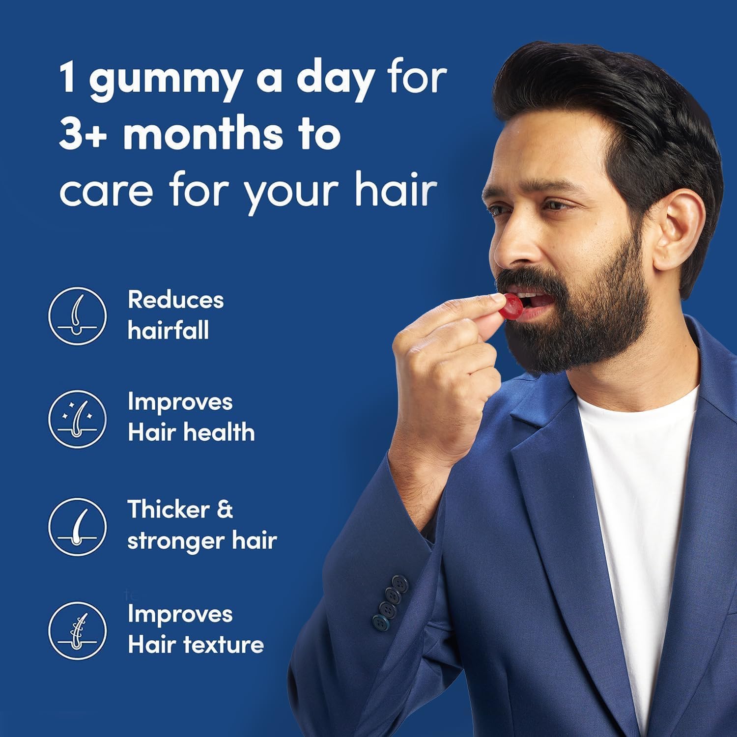 Man Matters Biotin Nourish Hair Gummies - Strawberry Flavor With Zinc & Multivitamins - 60 Gummies