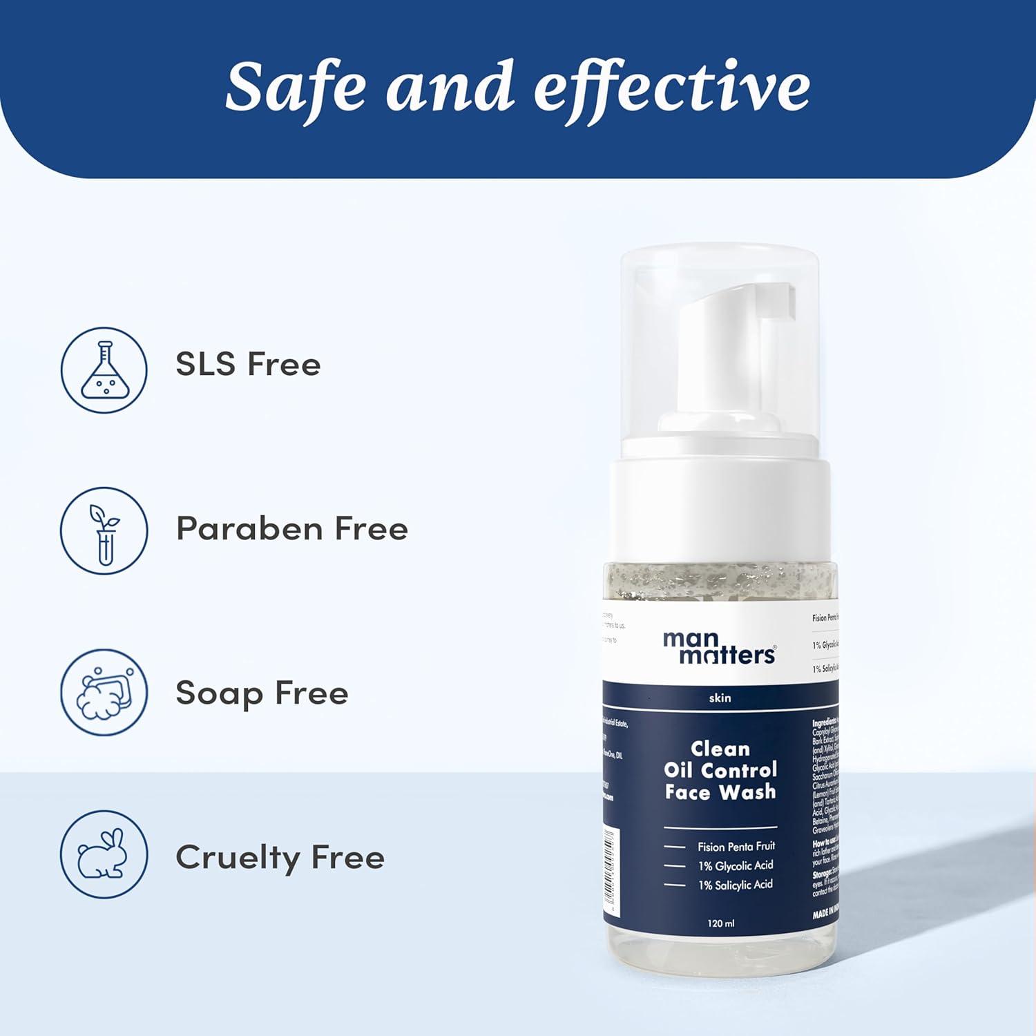 Man Matters Clean Oil Control Face Wash For Men With % Salicylic & Glycolic Acid - 120 ml