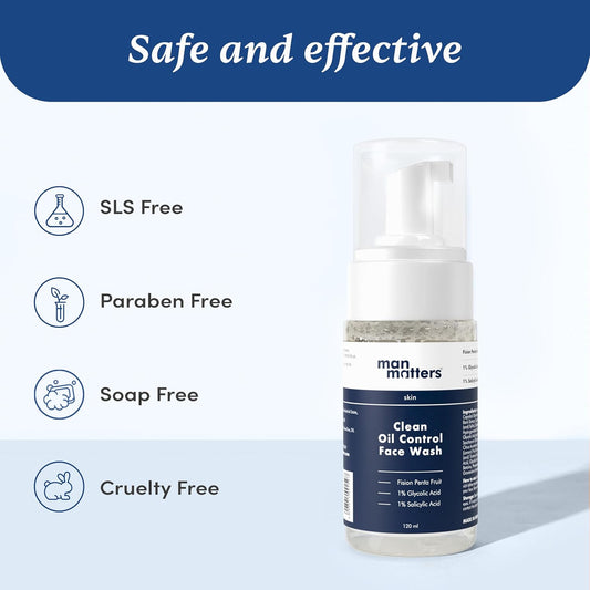 Man Matters Clean Oil Control Face Wash For Men With % Salicylic & Glycolic Acid - 120 ml