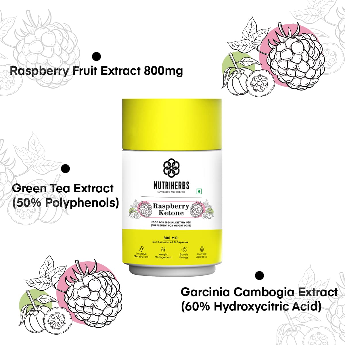 Nutriherbs Raspberry Ketone Veggie Capsules - 60 Caps
