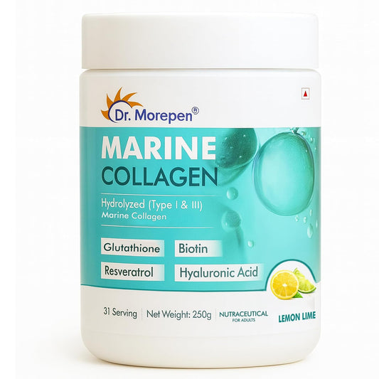 DR. MOREPEN Marine Collagen Powder | 6g Protein Per Serving | With Glutathione, Hyaluronic Acid, Resveratrol & Biotin for Skin, Hair & Joint Support, Lemon Lime Flavour, 31 Servings – 250g