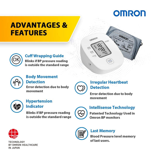 HEM-7121J Omron Digital Arm Blood Pressure Monitor with Intellisense Technology & Cuff Wrapping Guide for Most Accurate Measurement