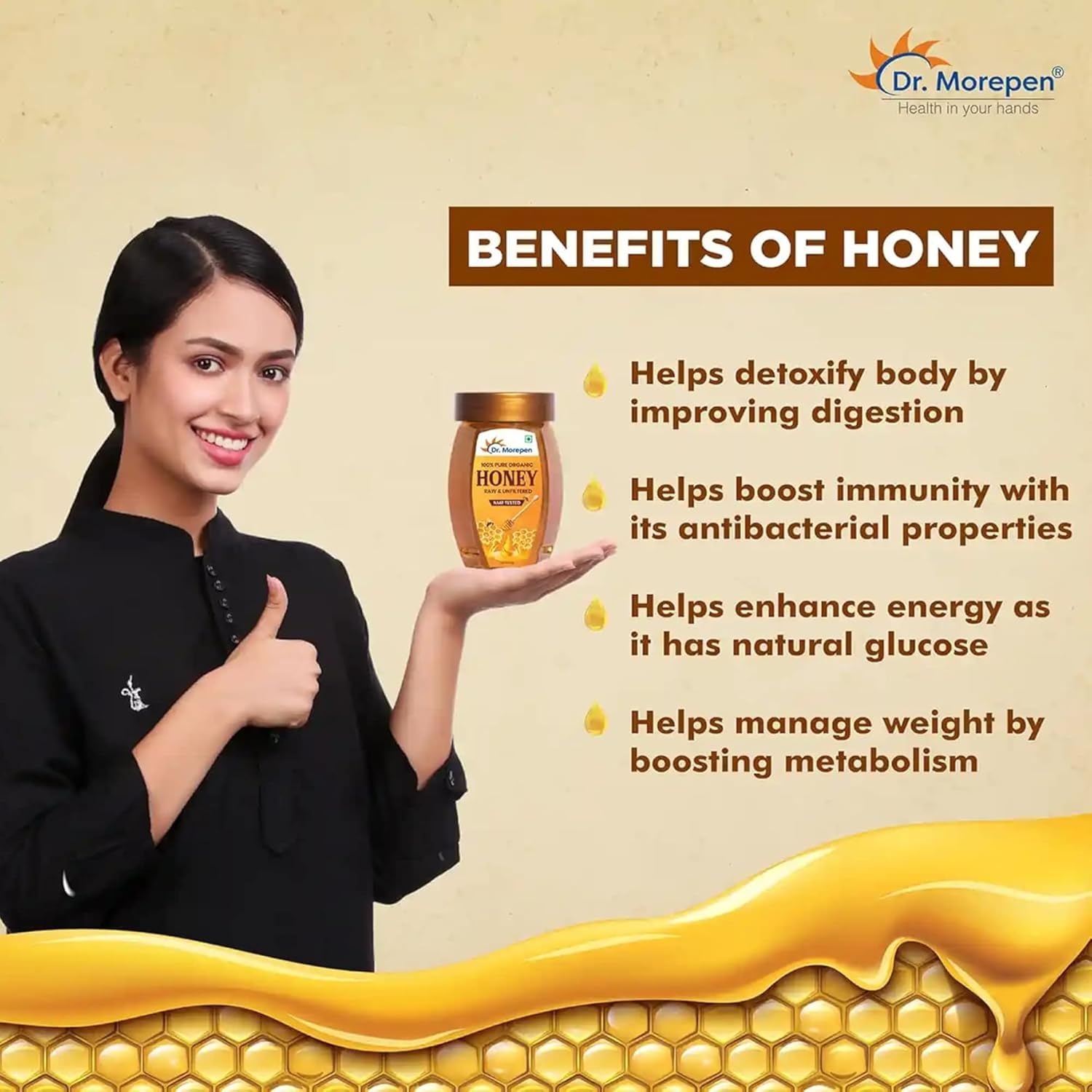 Dr. Morepen Natural & Pure Honey Nmr Tested & No Sugar Adulteration 250G Pack Of 2